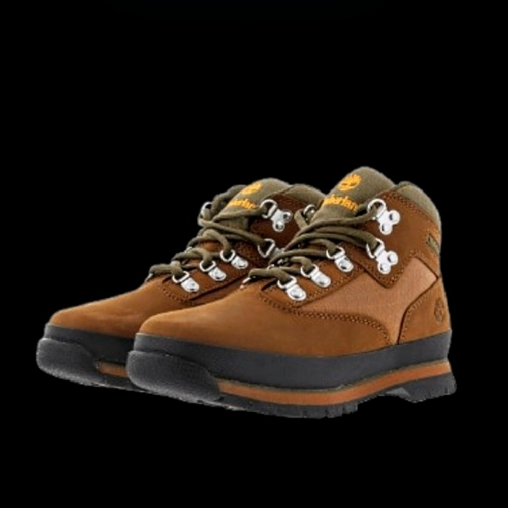 Timberland Euro Hiker Mid Nubuck Boots Kids Size 5.5 Rust Brown Olive Green